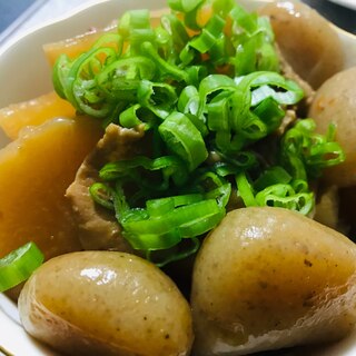 節約！大根と鶏皮と玉こんにゃくの甘辛煮♫